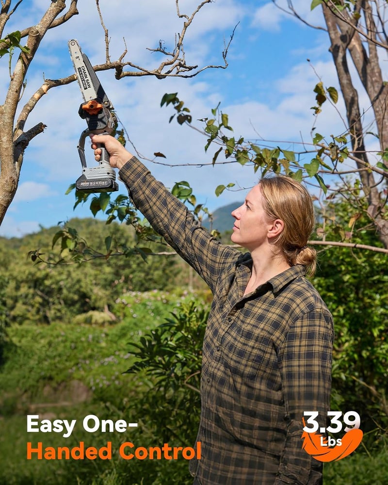 TaskStar 8-Inch Mini Chainsaw Cordless, Brushless Motor, 2×2000mAh Batteries, Lightweight Handheld Electric Chain Saw for Cutting Thick Branches, Tree Trimming, Wood Cutting, Easy to Use & Maintain - Image 5